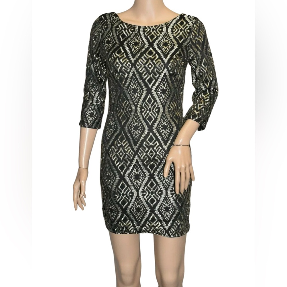 As U Wish Women Mini Dress Black Gold Metallic Embroidered Size Small Whimsigoth